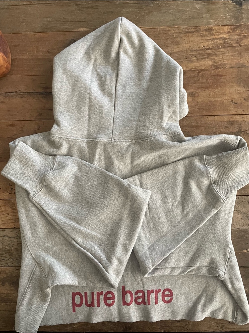 Athletic Grey Champion Cropped Hoodie Red Pure Barre Logo on Back NWOT